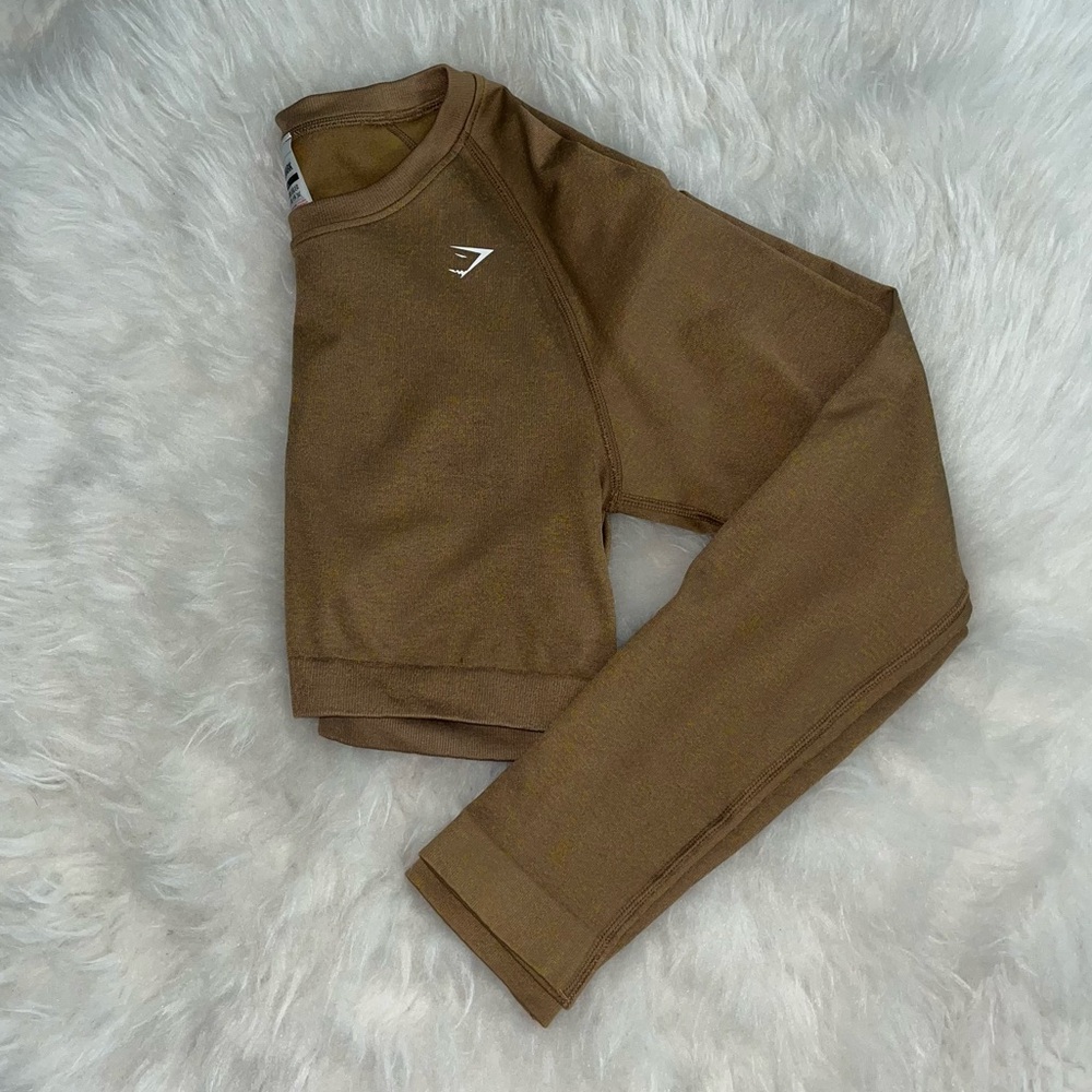 ADAPT FLECK SEAMLESS LONG SLEEVE CROP TOP Golden/Tan Fleck • Size XLarge